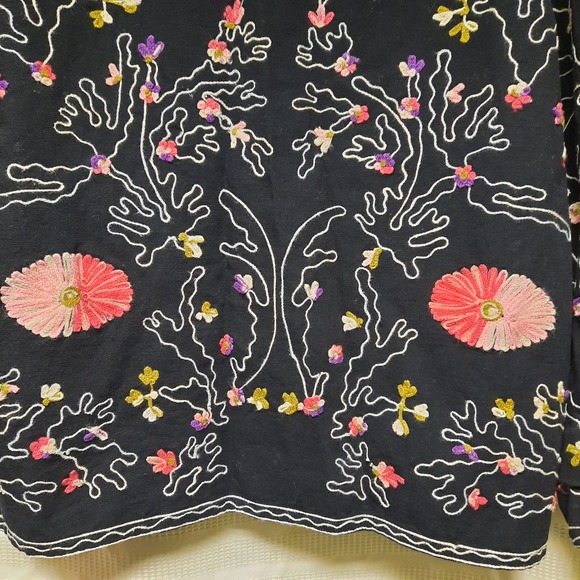TAKE‎ TWO WOMEN'S M BLACK FLORAL EMBROIDERED BOHO BUTTON UP LONG SLEEVE JACKET - Picture 5 of 8